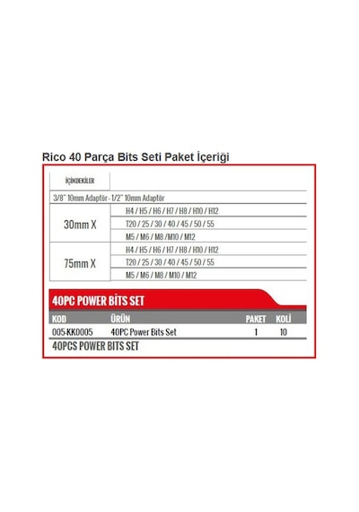 Rico 005Kk0005 40 Parça Kaplamalı Power Bits Uç Seti N1111286