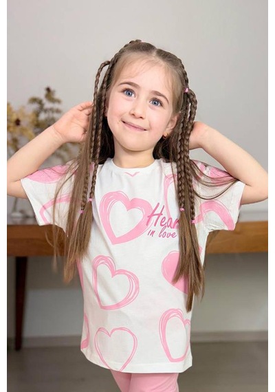 Riccotarz Kız Çocuk Pano Kalp Baskı Bisiklet Yaka T-shirt Kargo Cepli Alt Pembe Eşofman Takım Beyaz Riccotarz Kız Çocuk Pano Kalp Baskı Bisiklet Yaka T-shirt Kargo Cepli Alt Pembe Eşofman Takım Beyaz