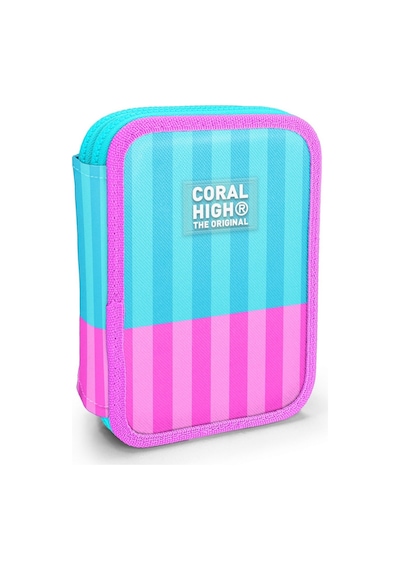 Coral High Kız Çocuk Turkuaz Pembe Çizgi Desenli Katlı Organizer Kalemlik Kalem Kutusu 31120 Turkuaz - Pembe