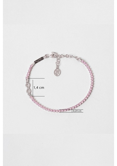 Pembe Sonsuzluk İtalyan 18 Ayar Beyaz Altın Kaplama 19 Cm Gümüş Su Yolu Bileklik