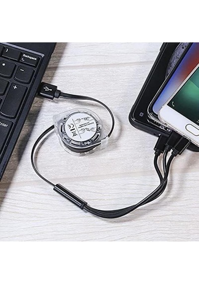 0260 Usb To Type-c Micro Usb Lightning Çoklu Şarj Kablosu Universal Makaralı 3'ü 1 Arada