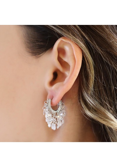 Damla Kristal Model Gümüş Küpe Gümüş