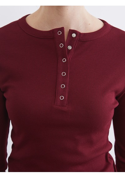 Lcw Everyday Bordo Bisiklet Yaka Fitilli Kadın Body
