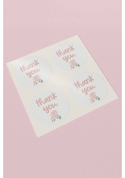 Thank You Pembe Çiçekli Yuvarlak Sticker Etiketi 3x3cm St2004 Çok Renkli