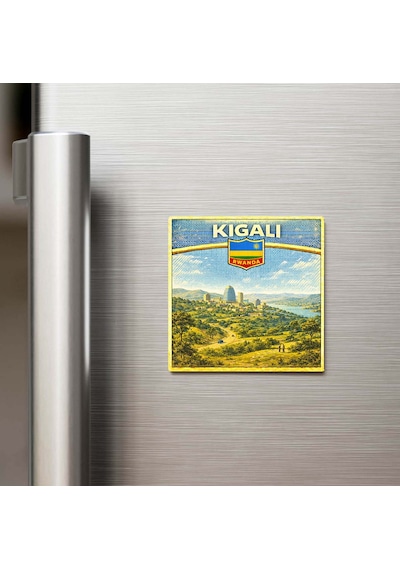 Retro Ruanda Kigali Şehri Temalı Vintage Buzdolap Magneti 9x9 Cm