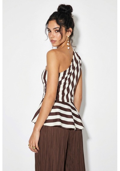 Kadın Çizgili Volan Detaylı Tek Omuz Astarlı Saten Bluz 4219 60286309 - Ekru-kahverengi Çok Renkli Kadın Çizgili Volan Detaylı Tek Omuz Astarlı Saten Bluz 4219 60286309 - Ekru-kahverengi Çok Renkli