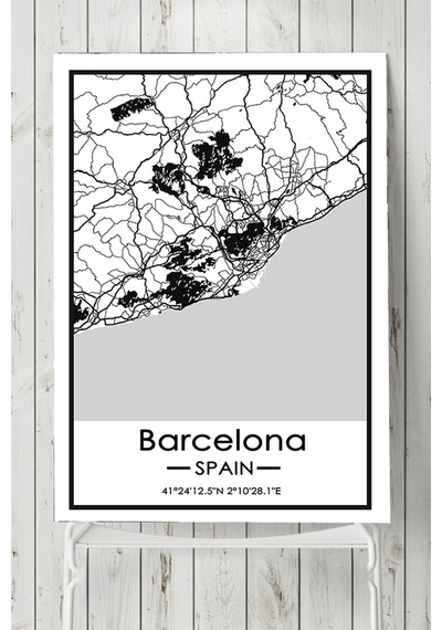 Ispanya Barcelona Harita Dekoratif Tasarım Poster