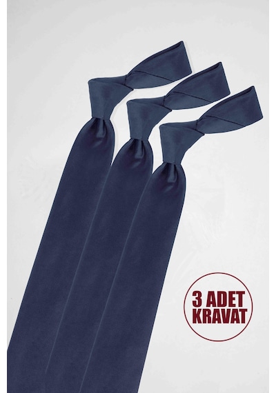 Tudors 3'lü Paket Düz İnce Lacivert Erkek Kravat-33292 Lacivert