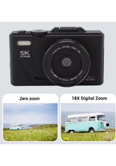 Vothoon 5K 75MP 3.0" Ekran 18X Zomm Hd Dijital Kamera