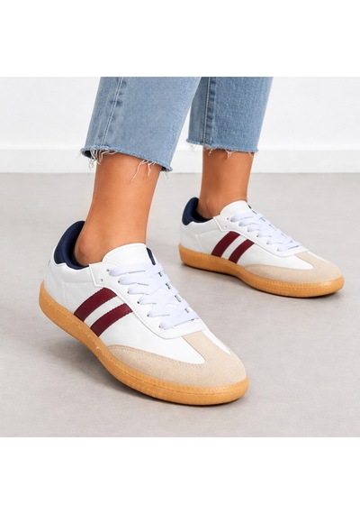 Kadın Spor Ayakkabı Beyaz Sneaker Bordo Çizgili Günlük Rahat Kaymaz Taban Bağcıklı
