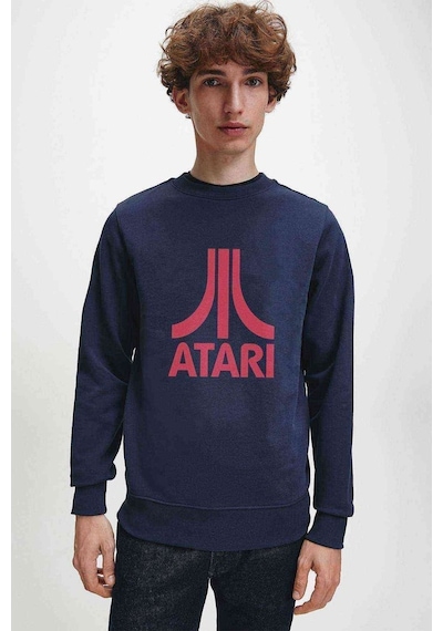 Atari Logo Baskılı Indigo Mavi Lacivert Erkek Örme Sweatshirt