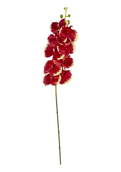 Yapay Çiçek Kırmızı Krem Islak Orkide Gerçeksi Doku Uzun Dal 90 Cm