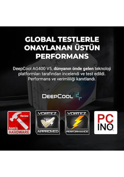 Deepcool Ag400 V5 Argb İşlemci Soğutucu White Amd Ve İntel Uyumlu 120mm Kule Tipi Hava Soğutma 12 Cm Hava Soğutucu Tdp 220w Beyaz Beyaz - Argb