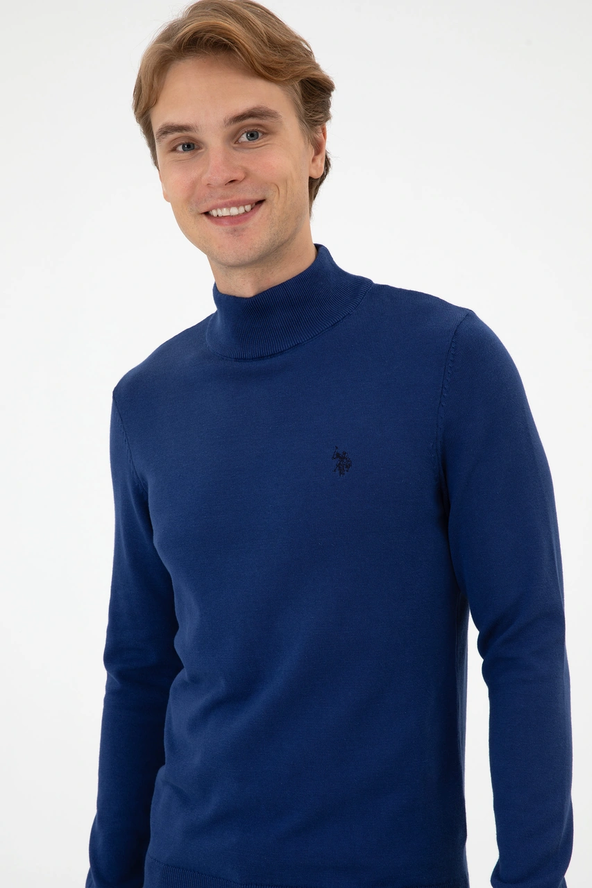 U.S. Polo Assn. Erkek Slim Fit Boğazlı İndigo Basic Kazak 50313712-VR028