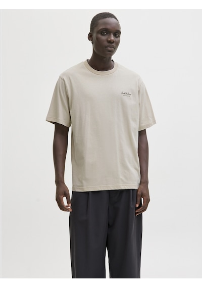 Jack & Jones Jack Jones Yazı Desenli Erkek Yuvarlak Yaka Tişört 12287990 Bej