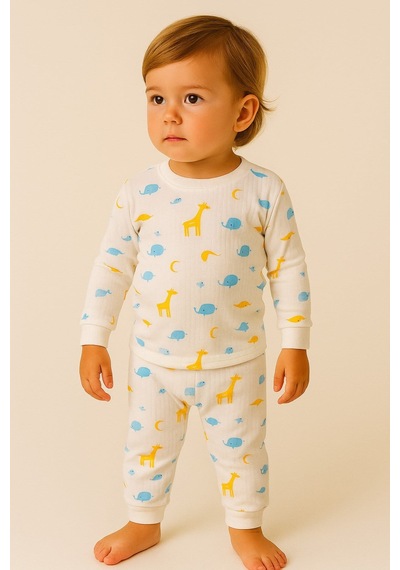 Aden Kids  Pamuk Çocuk Alt Üst Pijama Takımı Sarı Mavi