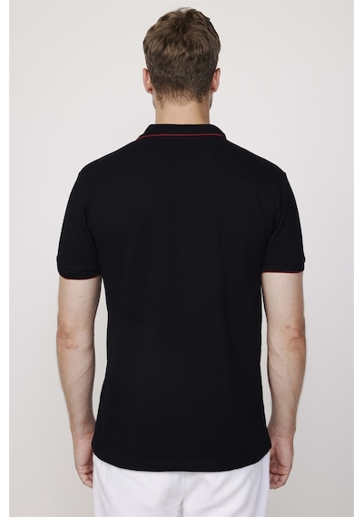 Tudors Erkek Polo Yaka Slim Fit Pamuk Fermuarlı Pike Siyah Tişört-27685-Siyah