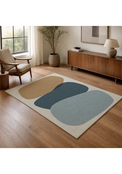 Kartela Halı Katman Taş Desenli Modern Halı Mavi Kaymaz Taban Makinede Yıkanabilir 180x270 Cm