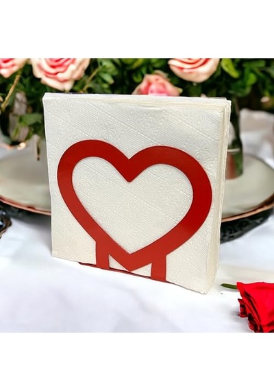 Romantik Sofraların Vazgeçilmezi: Kalp Temalı Metal Peçetelik Kırmızı Çok Renkli