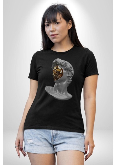 Modern Sanat Apollo Unisex Unisex Siyah Organik Baskılı T-shirt Penye Yüksek Kalite Siyah