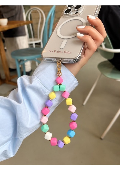Lpm Pastel Renkli Küp Boncuklu Telefon Bilek Askısı Gold Detaylı Telefon Charm Ve Telefon Süsü Aksesuarı