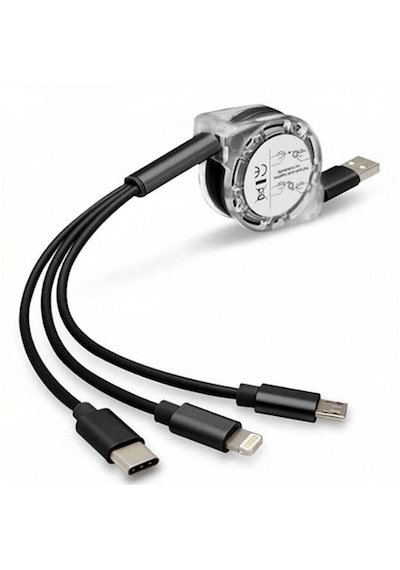 Alfais 6002 Usb To Type-c Micro Usb Lightning Çoklu Şarj Kablosu Universal Makaralı 3'ü 1 Arada