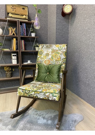 Asedia Trend Ceviz Yeşil Retro Sallanan Sandalye