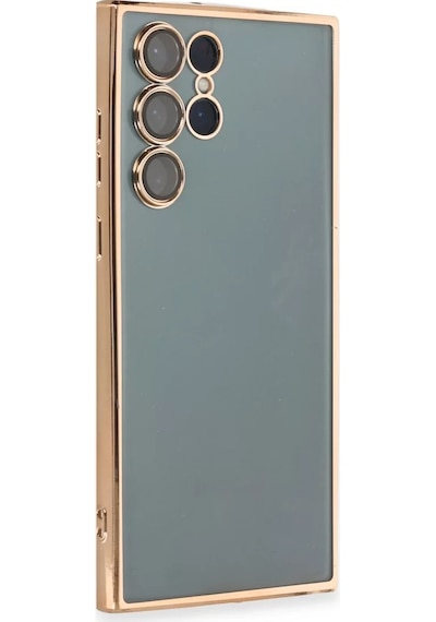 Newface Samsung Galaxy S22 Ultra Kılıf Razer Lensli Silikon - Gold Altın