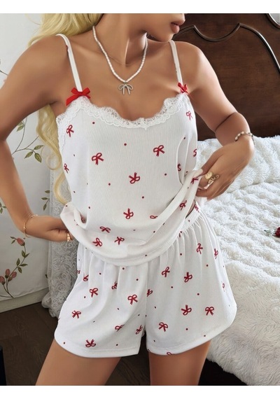 Motto10 Butik Kadın Ekru İnce Askılı Şortlu Pijama Takımı 5244