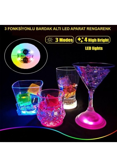 Zensaas41 Renkli Led Işıklı Bardak Altlığı - 12 Adet, Pilli Zensaa56