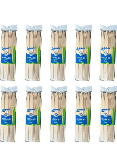 Dolphin Bambum Ahşap Adana Çöp Şiş 10 x 25'li 24 CM