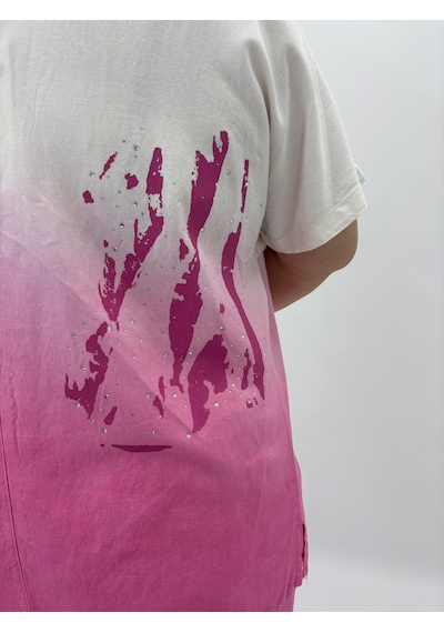 Büyük Beden Sıfır Yaka Düğmeli Beli Lastikli Bol Paça Kadın Alt Üst Takım Pembe