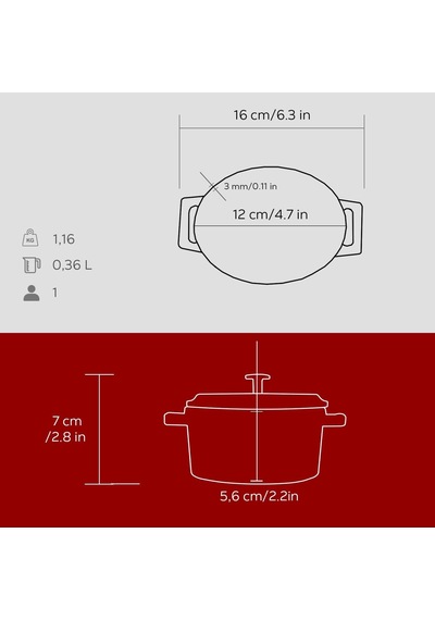 Metal Oval Mini Tencere, Kırmızı