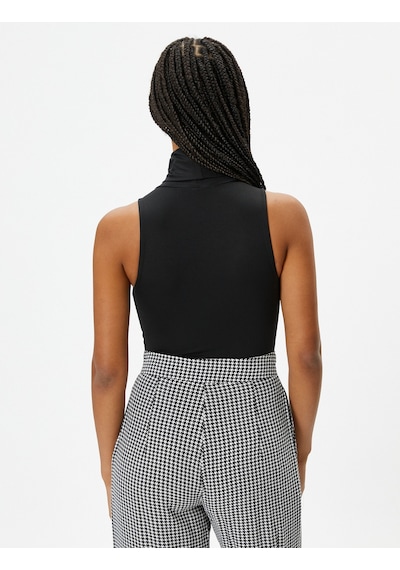 Koton Boğazlı Kolsuz Bodysuit Slim Fit Çıtçıt Kapamalı Siyah 4wal30013ık Siyah