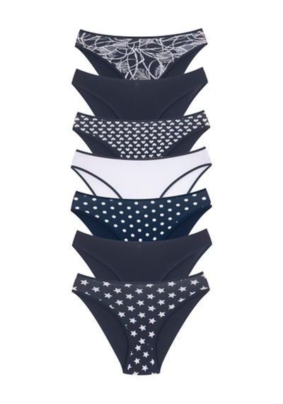 New Lilla 18001-2 Kadın 7'Li Star In Love Bikini Külot Paketi Lacivert