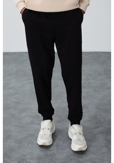 Tommy Life Siyah Klasik Cepli Standart Kalıp Manşetli Erkek Eşofman Alt - 84652 Siyah