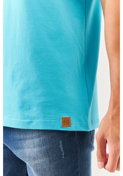Erkek Oversize Rahat %100 Pamuklu Penye Bisiklet Yaka Kısa Kol Basic T-shirt Aqua