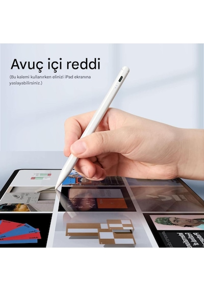İpad 2018 Sonrası İçin Avuç İçi Red Palm Rejection Özellikli Yazı Çizim Kalemi Beyaz