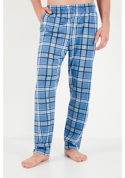 Buratti Ekoseli Pamuklu Bisiklet Yaka Pijama Takımı Erkek Pijama Takımı 6575007 Mavi