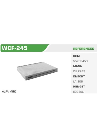 WINKEL WCF-245 Polen Filtresi Doblo 10- Fiorino 08- Punto 12- Grande Punto 05- Practıco 10- / Mıto 08- / Bipper 08- / Nemo 08- / Combo 12-
