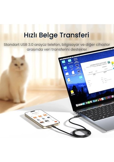 3.0 Type-c Ve Şarj Kablosu 1.5 Metre Siyah Genel