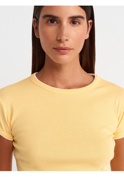 Dilvin 31750 Kontrast Kısa Kollu Tshirt-sarı Sari