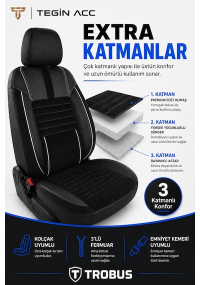 Renault Megane E-tech 2022+ Uyumlu Apex Serisi Tay Tüyü Bel Destekli Siyah Beyaz Koltuk Kılıfı