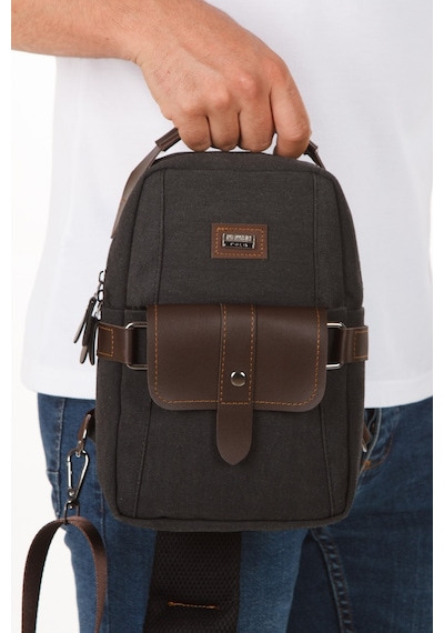 Newish Polo Erkek Kanvas Kumaş Çapraz Bel Ve Omuz Çantası New259 - Siyah - Kahverengi