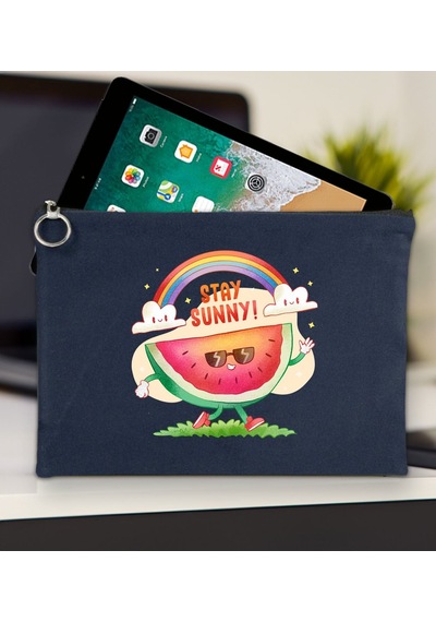 Bk Gift Yaz Temalı-7 Lacivert Tablet Çantası 30x21cm, Apple iPad Uyumlu Çantası, Baskılı Tablet Kılıfı Kılıf
