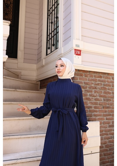 Nevayla Moda Lara Kumaş Bağlamalı Elbise - Lacivert / E0124 Lacivert Nevayla Moda Lara Kumaş Bağlamalı Elbise - Lacivert / E0124 Lacivert