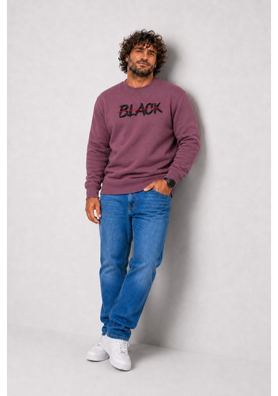 Starbattal Erkek Büyük Beden Sıfır Yaka 3ip Sweat Black 24202 Eflatun-2851