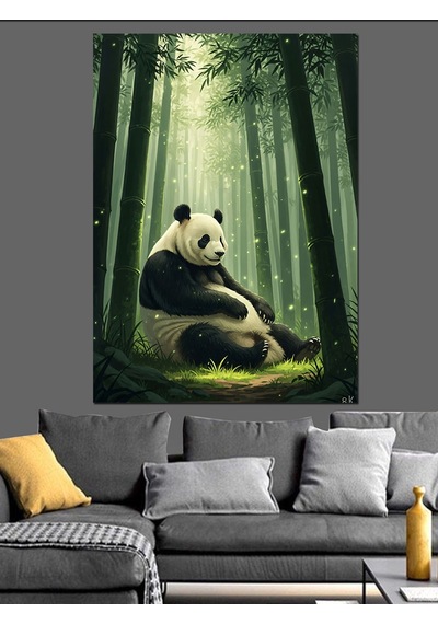 Karizma Tablo Bambu Arasında Panda Ayı Dekoratif Kanvas - Mdf Ahşap Tablo