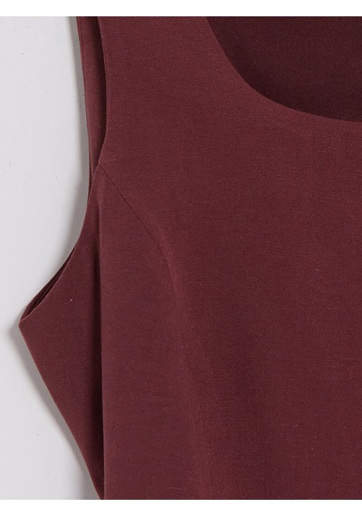 Lcw Everyday Bordo Beli Kuşaklı Keten Karışım Kadın Klasik Yelek