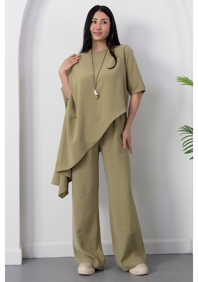 Kalopya Simetrik Crop Pantolon İkili Takım Grs3933 Yesıl